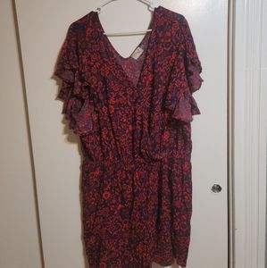 Dark blue and red floral print romper